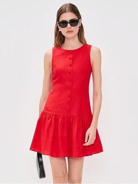 WAYF Martini Mini Dress in Red Linen